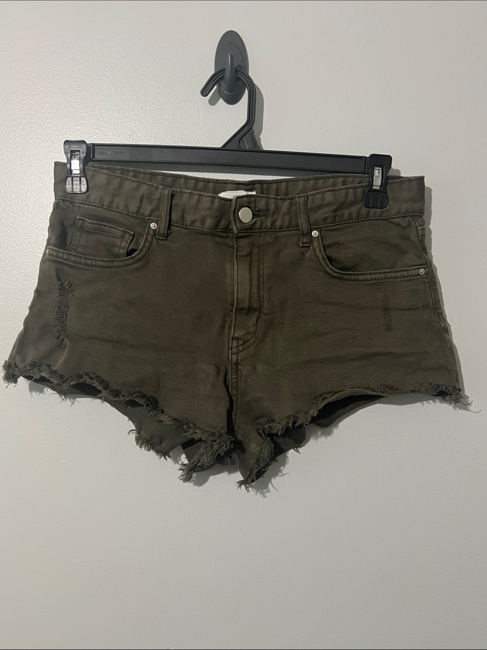 H&M Olive Green Frayed Denim Cutoff Shorts